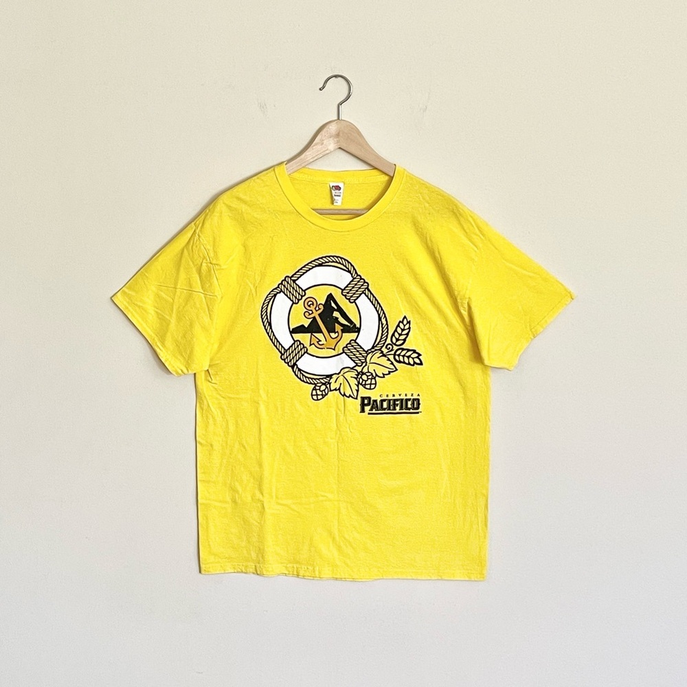 NEW Cerveza Pacifico Beer Graphic Yellow T Shirt Adult size Large